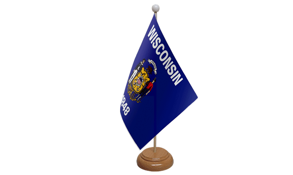 Wisconsin Small Flag with Wooden Stand
